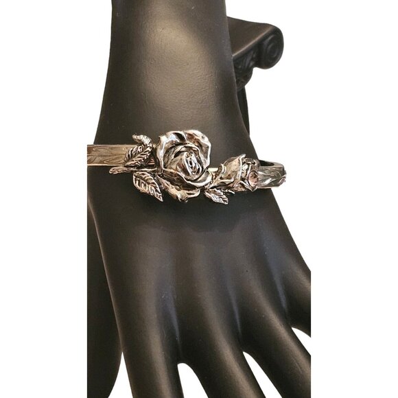 Lenox Birthstone MONTH ROSE JUNE Rhinestone Hinged PEWTER BRACELET PINK - Picture 1 of 16